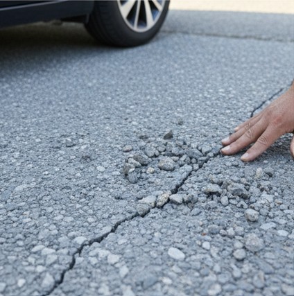 オワコンが経年劣化してヒビが入ってしまったところを指示している様子。