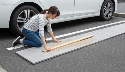 タイルをカットせずに端の隙間をおしゃれな化粧砂利やレンガで埋めるアイデア