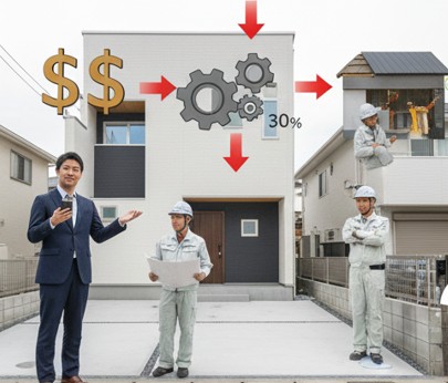 ハウスメーカーと下請け外構業者の多重下請け構造と中間マージンの概念図