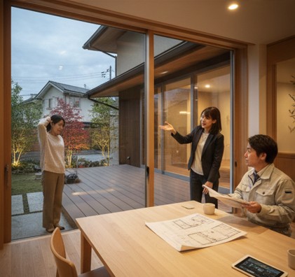 打ち合わせが進むも外構を住友林業に任せるかどうするか悩んでいる女性