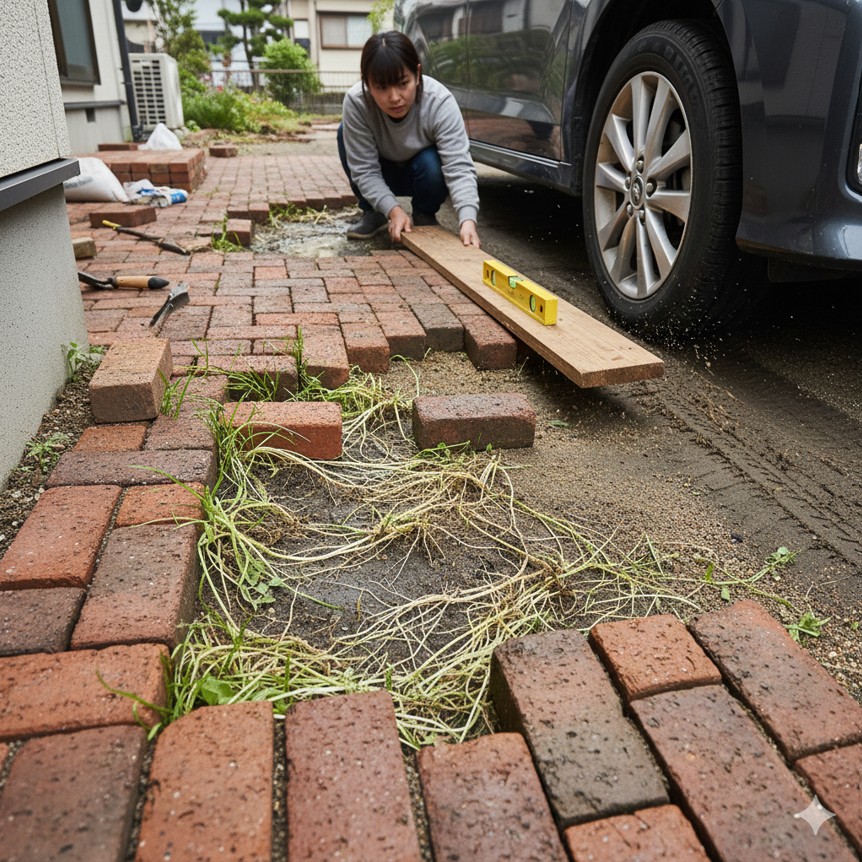 固まる砂を目地に使って固定力を高める方法