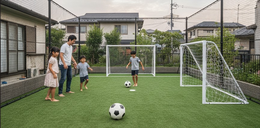 庭でサッカー練習をするネット環境の自作と張り方