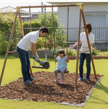 転倒を防ぐアンカー固定と衝撃を吸収する地面の作り方