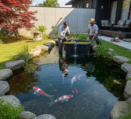 庭の池の掃除やメンテナンスと生態系