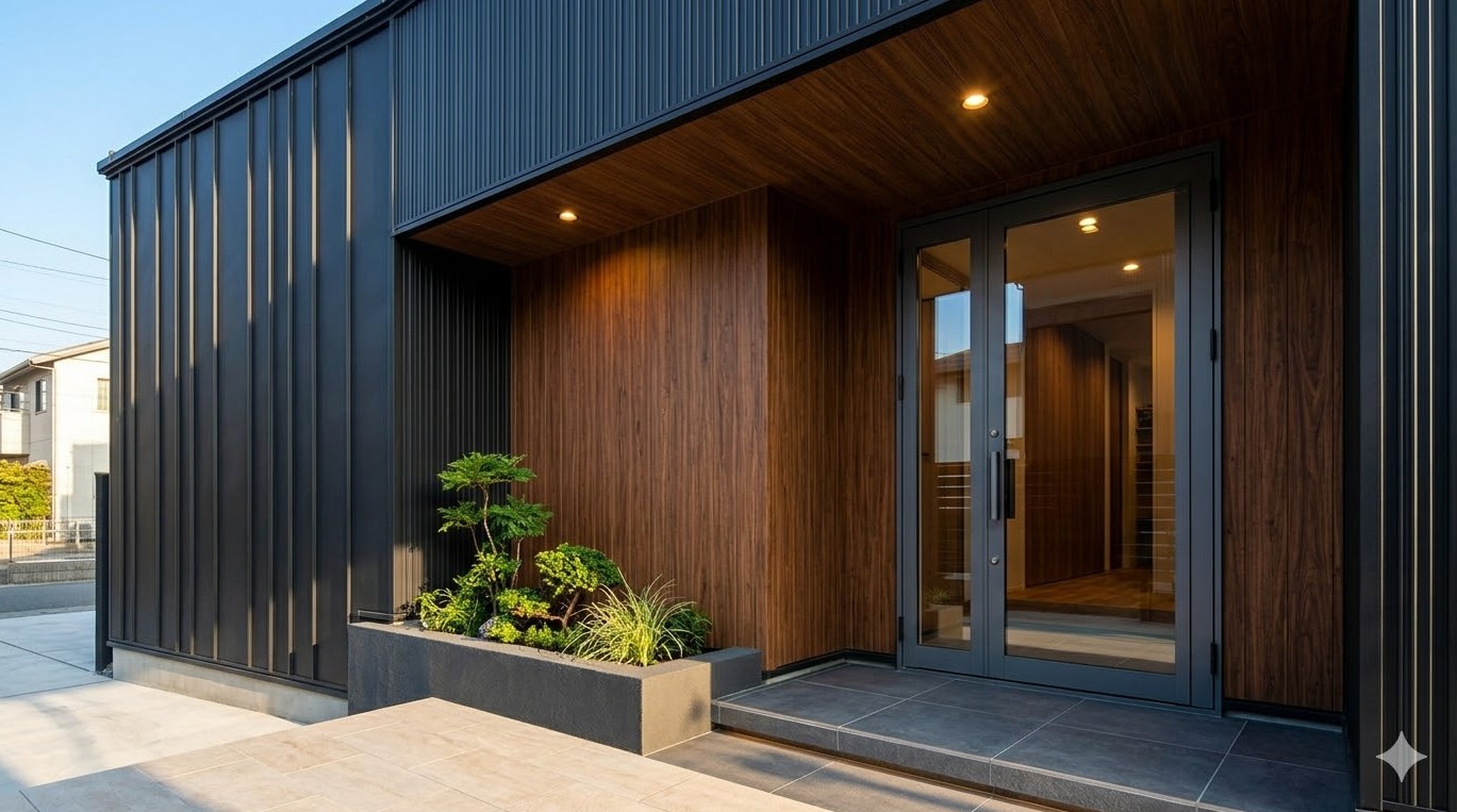 黒壁と木目調の素材が作るモダンスタイル