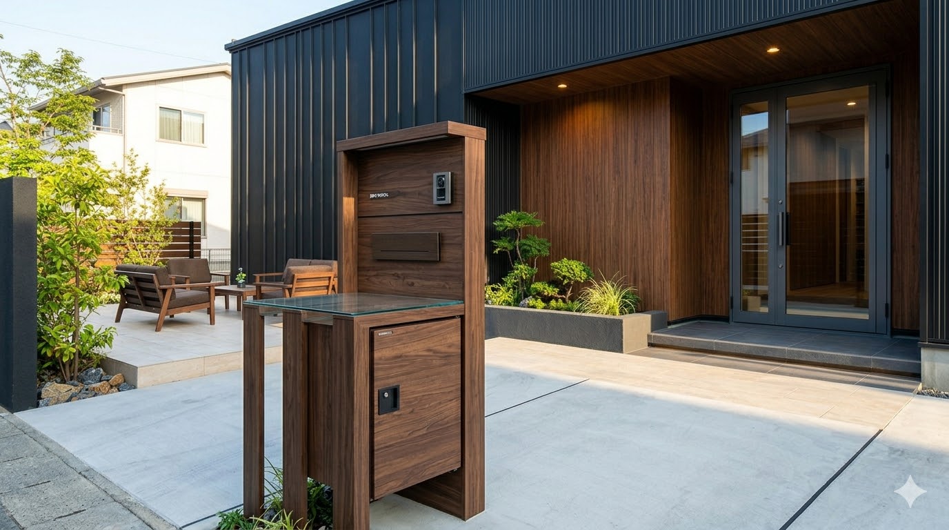 宅配ボックス付き門柱で機能性を高める