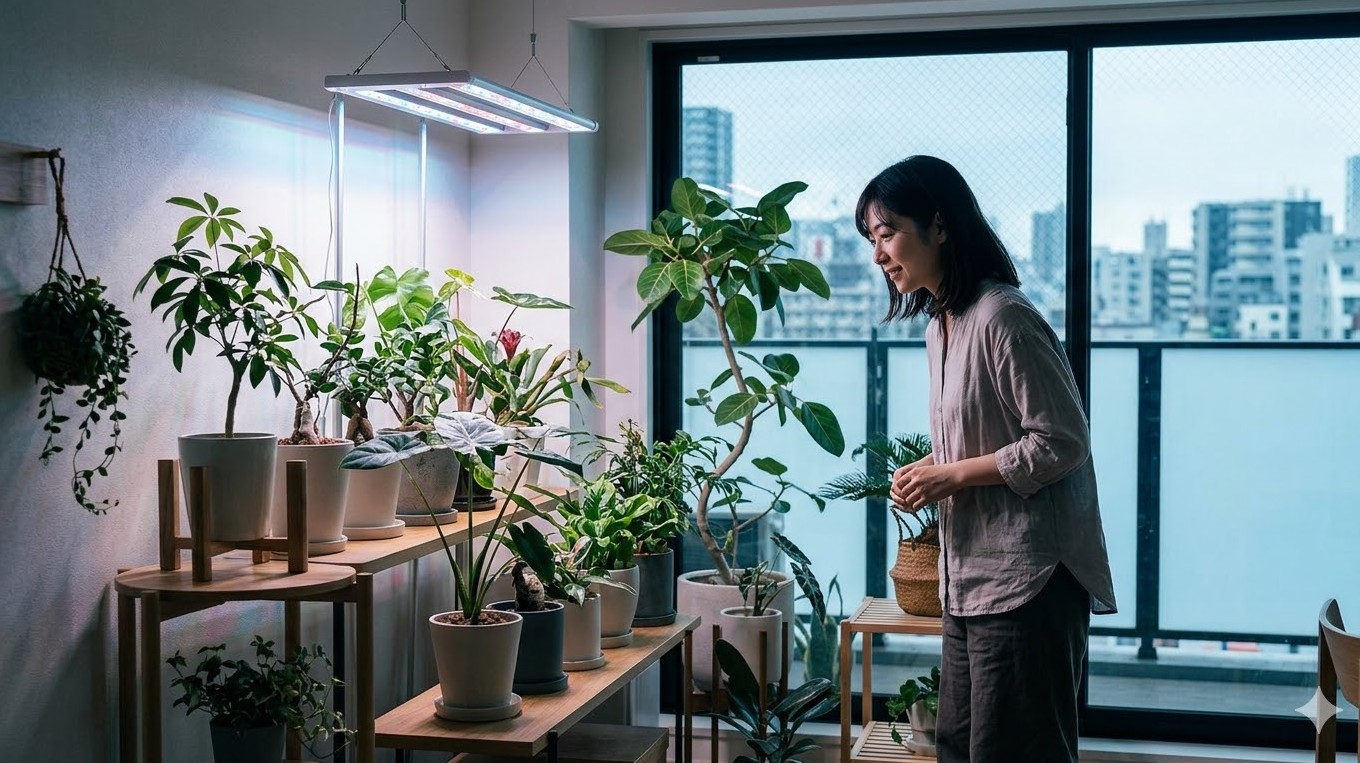 育成ライトによる日照不足解消と成長促進