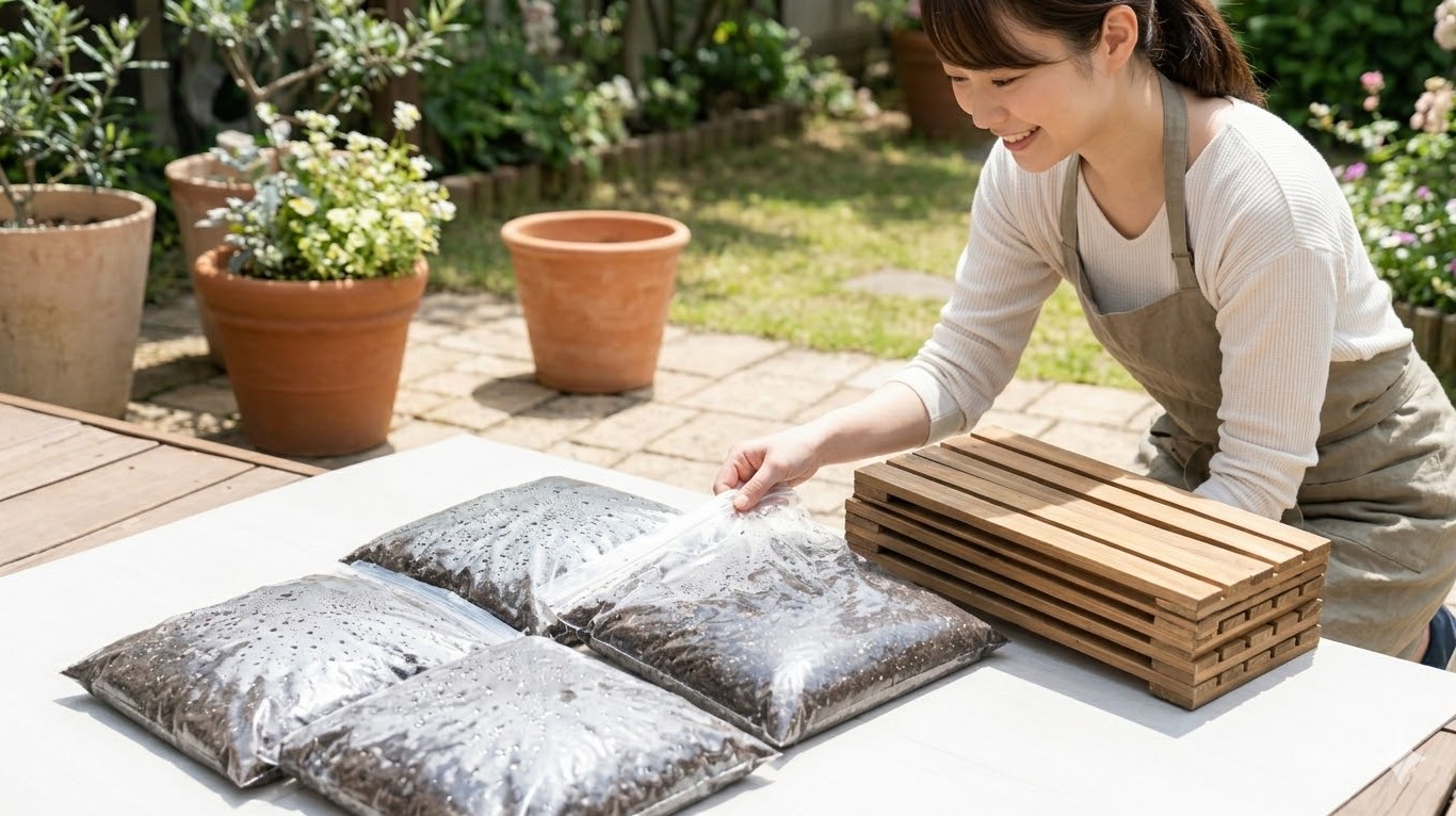 太陽熱で古い土を再生し保管する