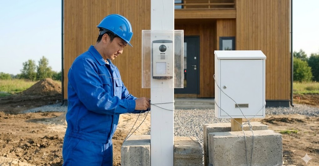 仮設インターホンとポストの設置