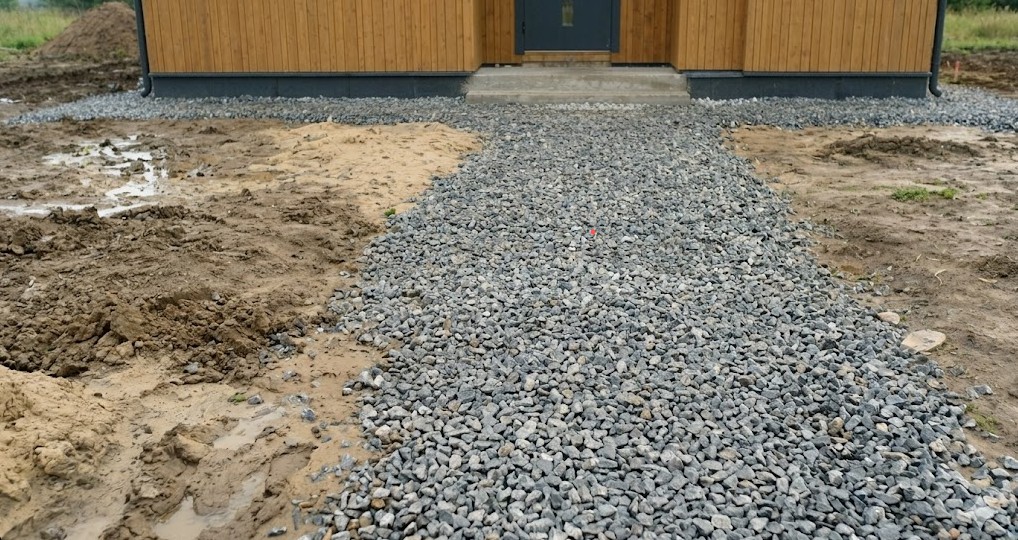 工事中の泥はねを防ぐ砕石養生