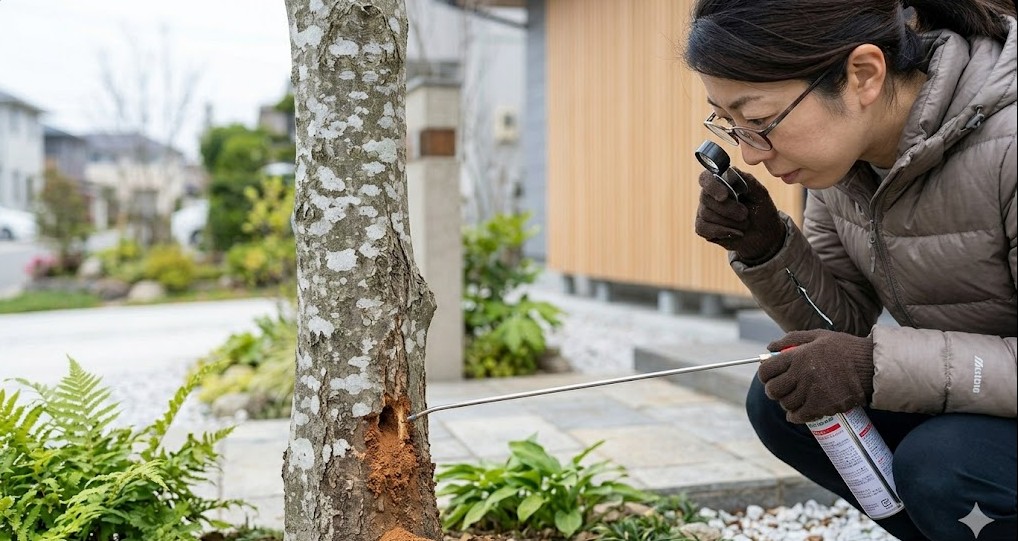 枯死を招くテッポウムシの早期発見と駆除
