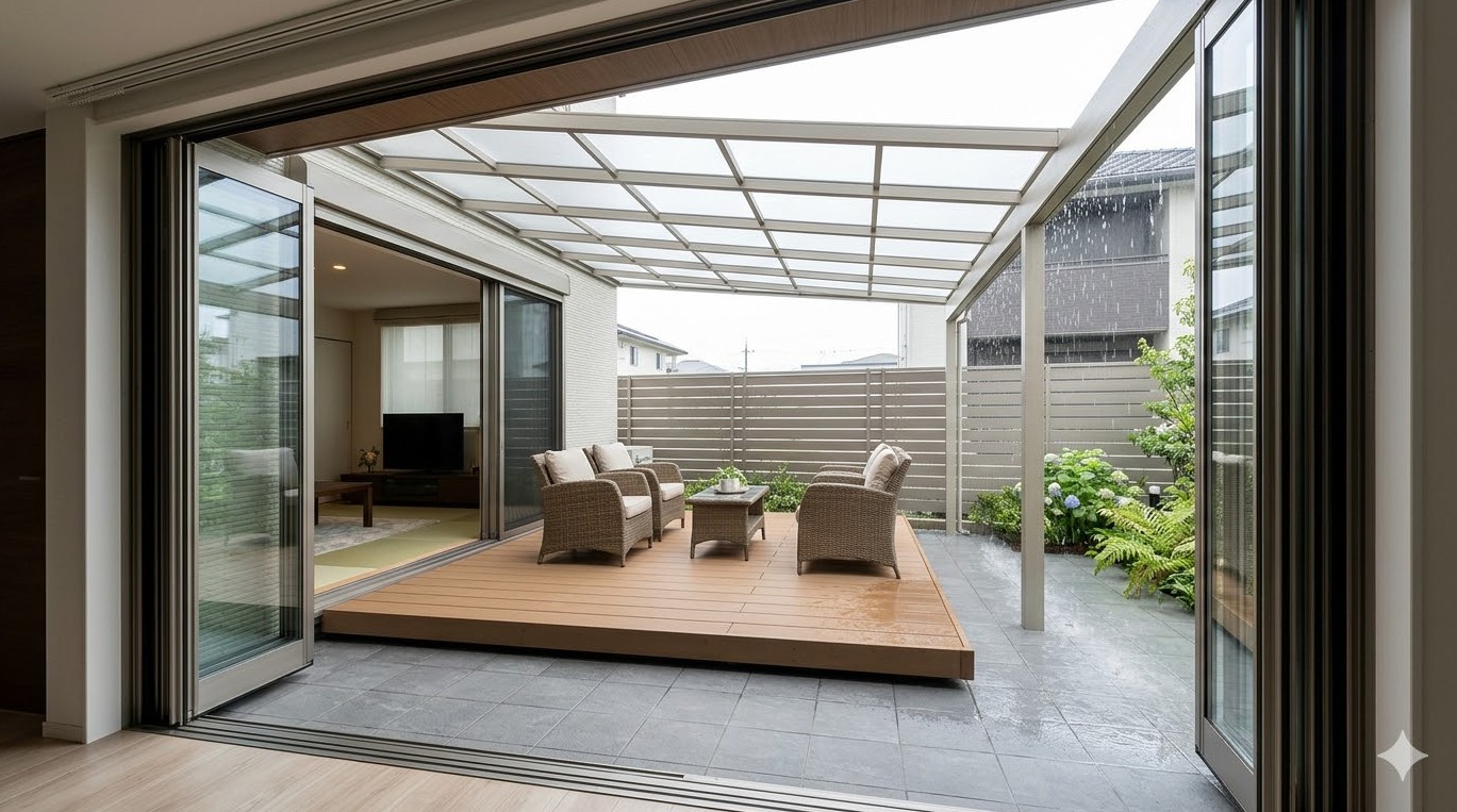 屋根の設置による全天候型のアウトドア空間