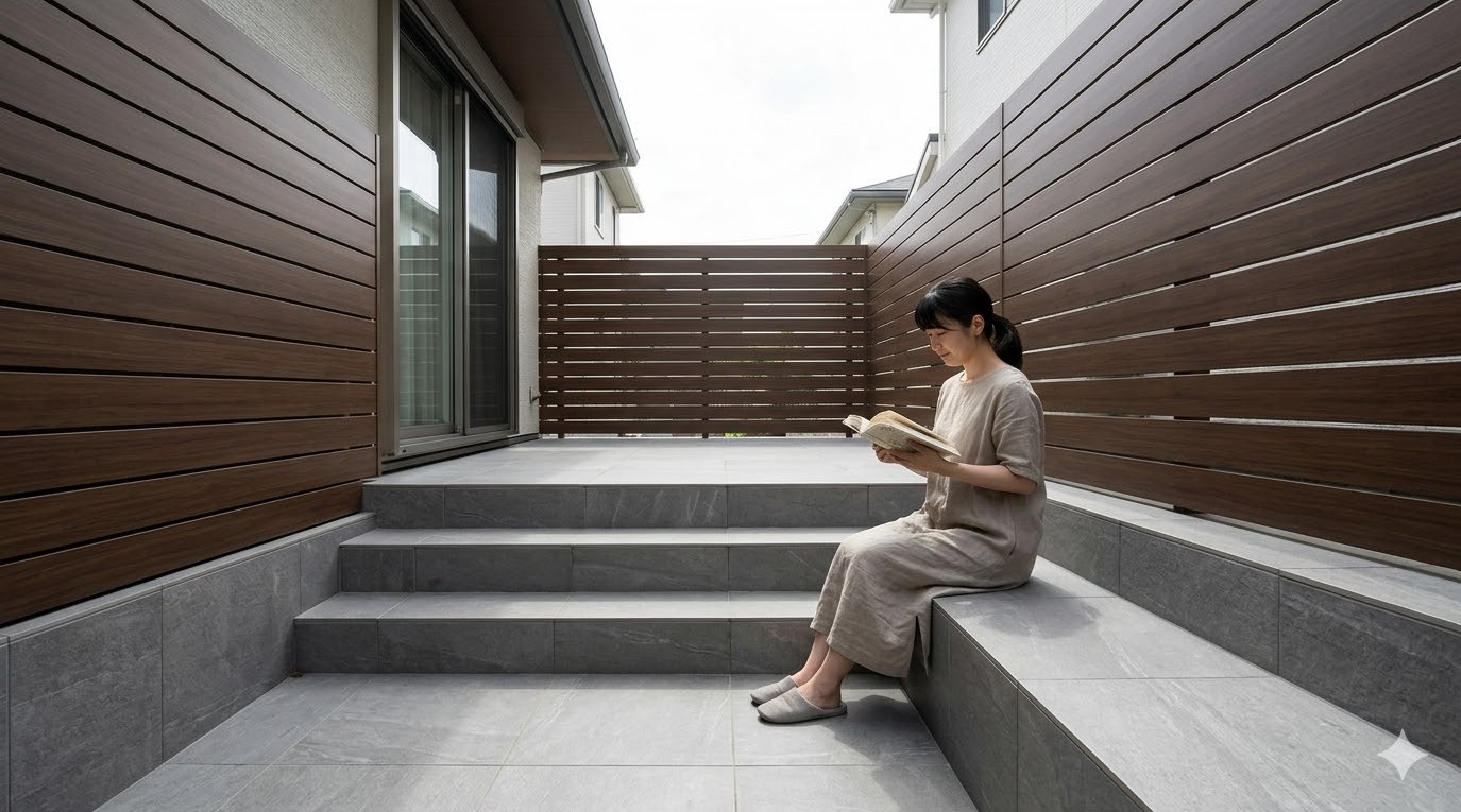 既存の段差を活かしたサンクンガーデン