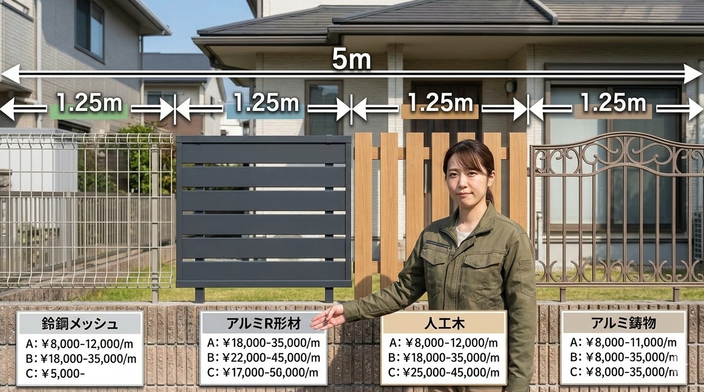 素材別の目隠しフェンスの費用の違い