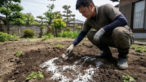 石灰を活用したゼニゴケ駆除と土壌改良