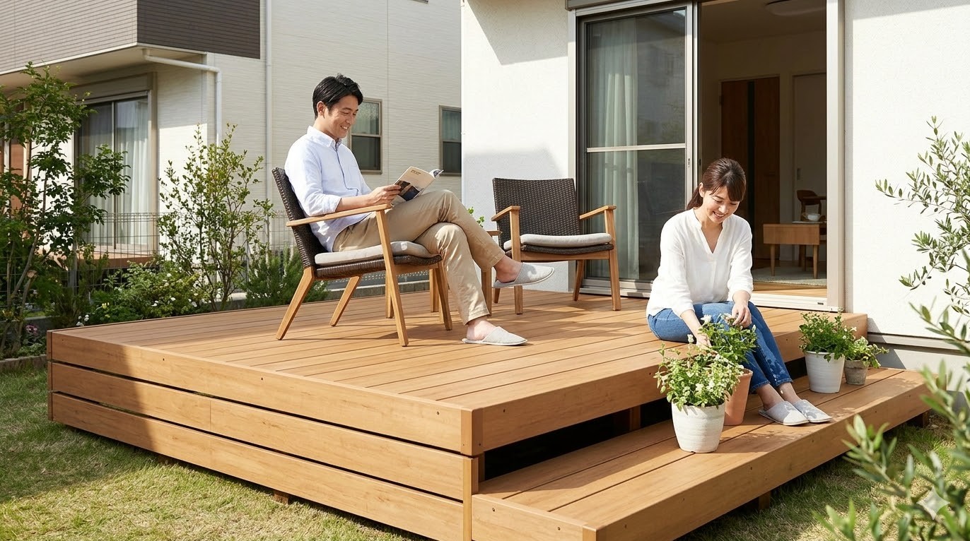 ウッドデッキで半屋外のくつろぎ空間へ
