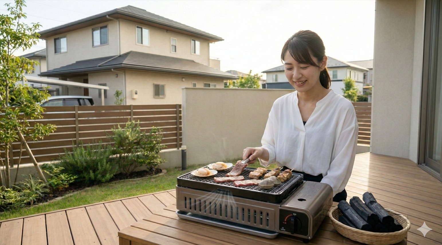 無煙ロースターと炭の工夫による煙対策