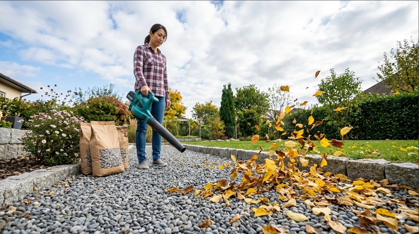落ち葉掃除や追い砂利での維持管理