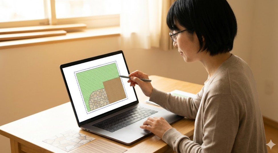 芝生や敷石のハッチング手法