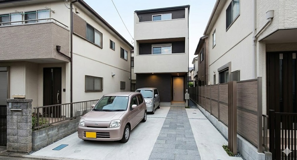 縦列駐車とカーポートのレイアウト