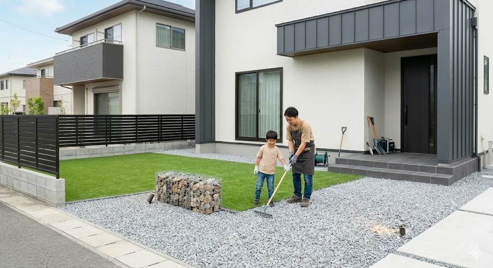 地表被覆材の選定と施工力学：砂利と人工芝の比較優位性