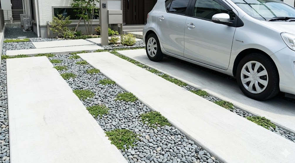 駐車場のコンクリートは部分舗装にする