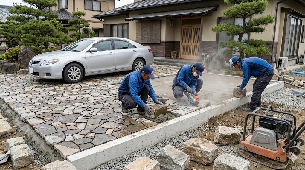 アプローチや駐車場の石張り施工単価