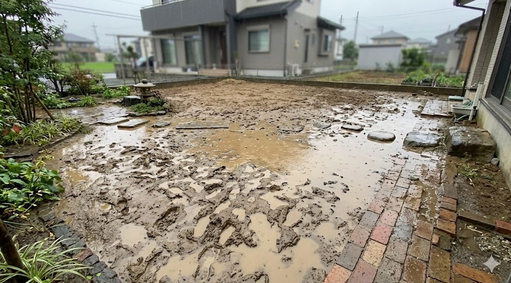 雨の日のぬかるみと水はけ悪化の原因