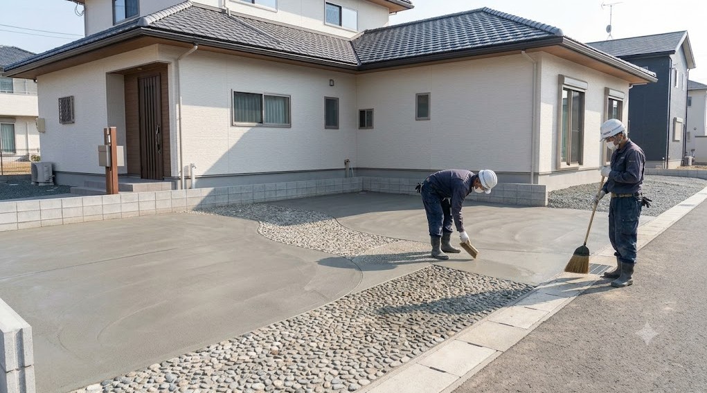 タイヤ痕対策になる洗い出し仕上げ