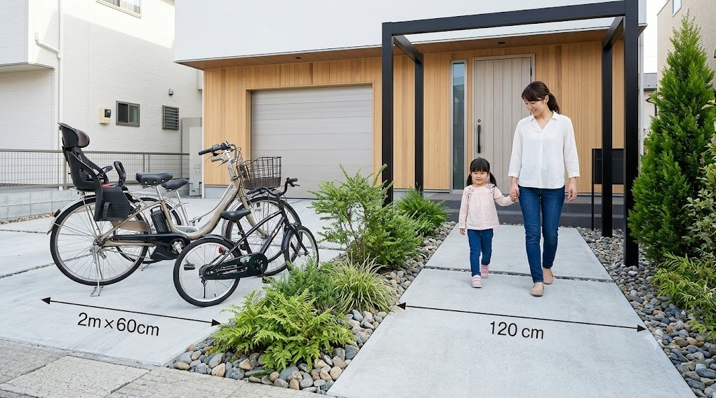 外構玄関前の通路幅は120cmが理想