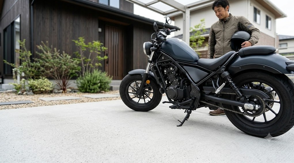 外構バイク置き場はコンクリート床が必須