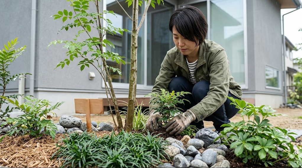 足元を彩る外構低木とグランドカバー