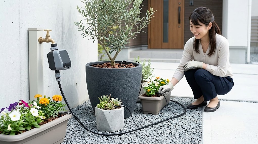 自動散水システムで水枯れを防止する