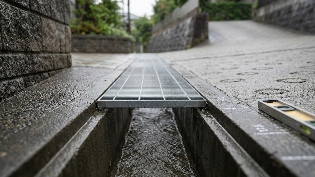 外溝は排水用の側溝を意味する専門用語